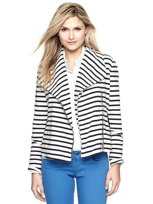 1 of 8 showing, with the color navy stripe of product Striped knit moto jacket