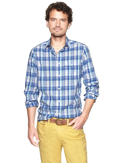 1 of 8 showing, with the color cool aqua of product Flap pocket plaid shirt