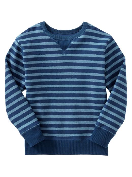 1 of 8 showing, with the color pangea blue of product French terry striped pullover