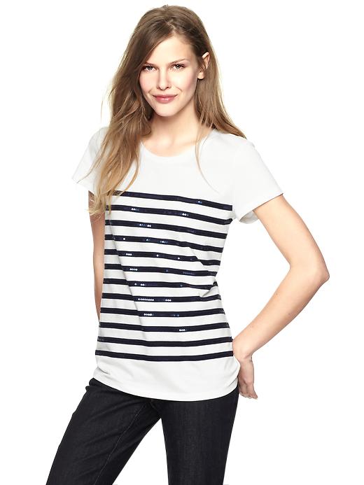 1 of 8 showing, with the color navy stripe of product Striped sequin T