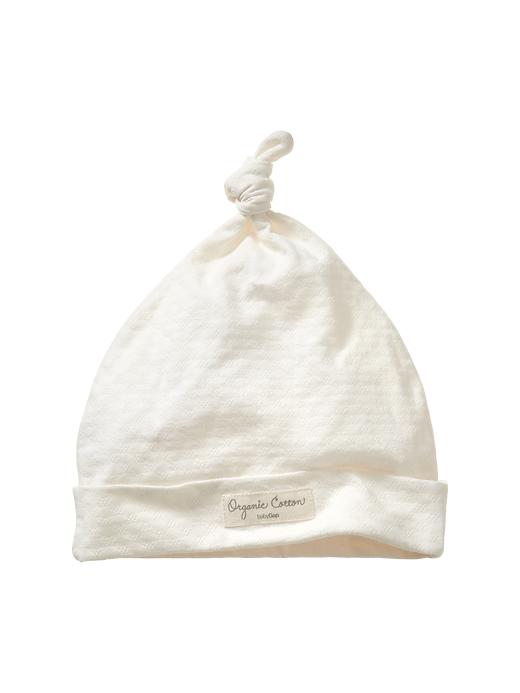 1 of 8 showing, with the color ivory frost of product Organic pointelle knot hat