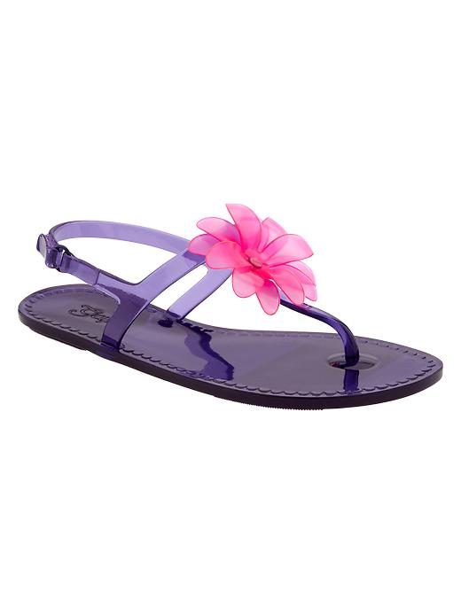 1 of 8 showing, with the color violet of product T-strap flower jelly sandals