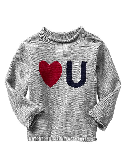 1 of 8 showing, with the color gray of product Intarsia love you sweater