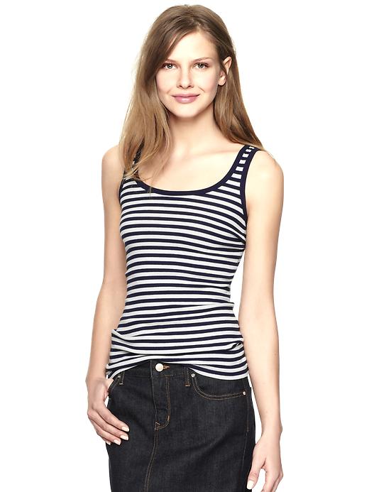 1 of 8 showing, with the color navy stripe of product Essential striped rib tank