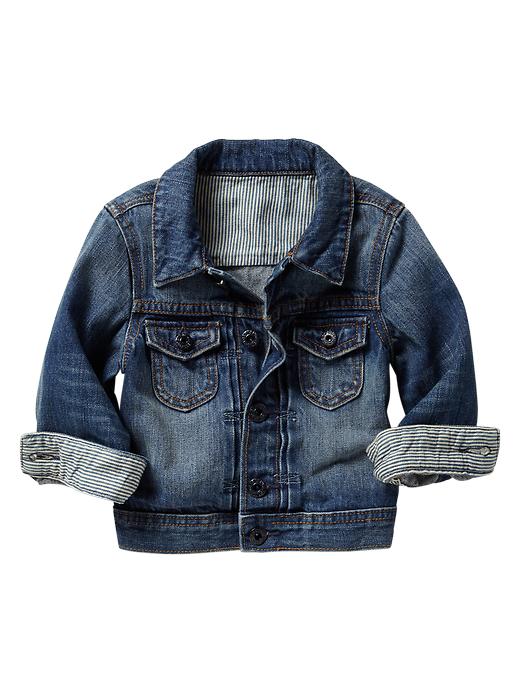 1 of 8 showing, with the color medium wash of product Railroad-stripe denim jacket