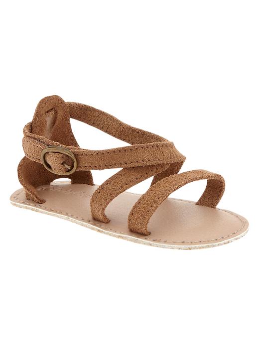 1 of 8 showing, with the color PRETZEL of product Suede strappy sandals