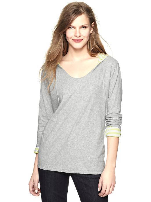 1 of 8 showing, with the color yellow stripe/heather gray of product Reversible striped hoodie