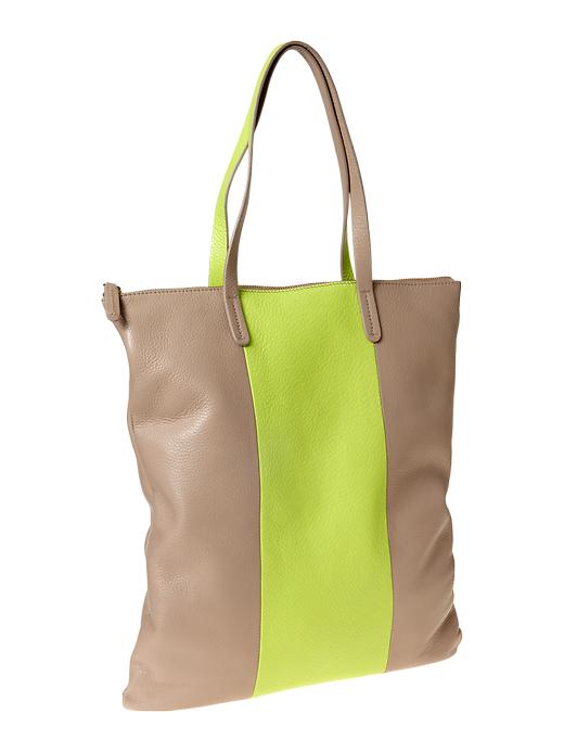 1 of 8 showing, with the color lime cooler of product Leather stripe tote