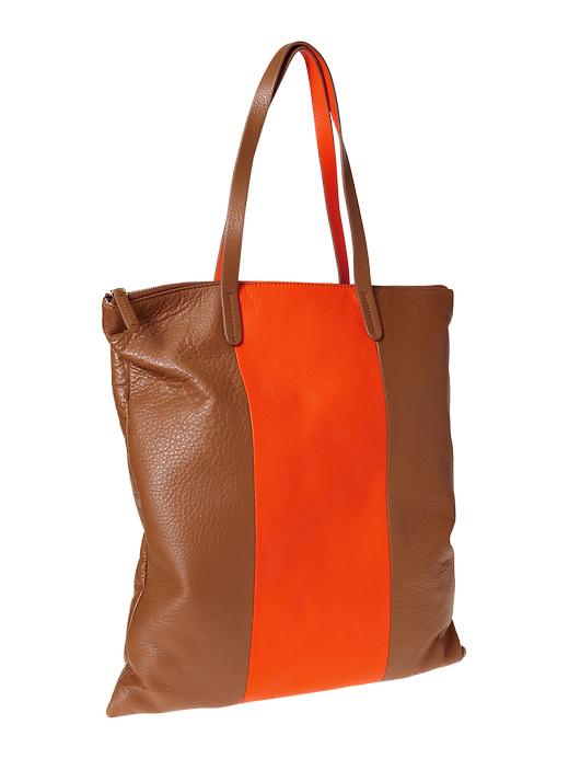 1 of 8 showing, with the color sport orange of product Leather stripe tote