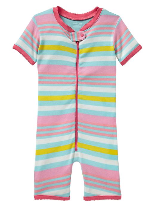 1 of 8 showing, with the color aqua blue sky of product Striped picot sleep zip romper