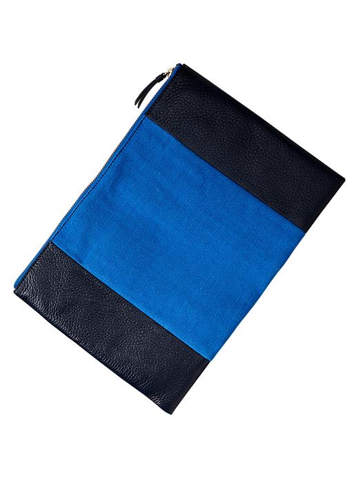 1 of 8 showing, with the color navy of product Two-tone canvas clutch