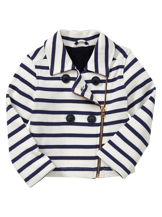 1 of 8 showing, with the color navy stripe of product Striped knit moto jacket