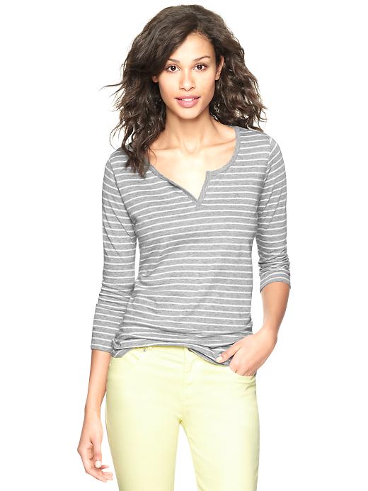 1 of 8 showing, with the color light heather gray of product Luxe jersey striped split-V T