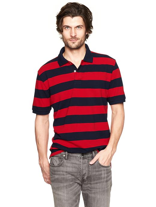 1 of 8 showing, with the color red of product Wide stripe pique polo