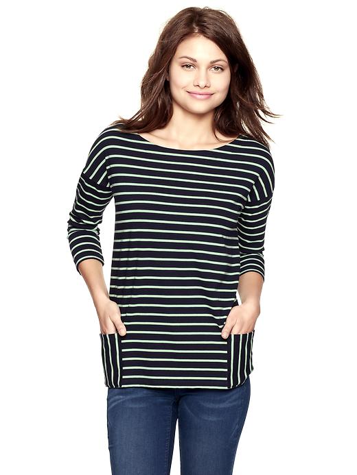 View large product image 1 of 1. Harbor jersey striped pocket top