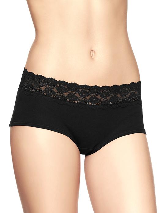 1 of 8 showing, with the color true black of product Cotton lace-trim girl shorts