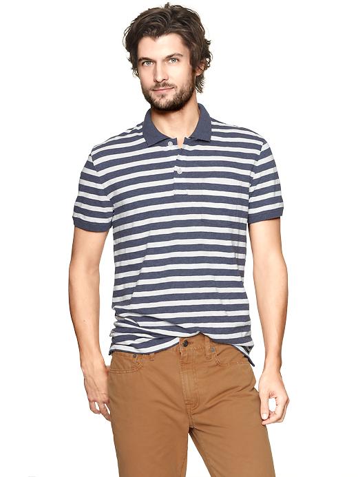 1 of 8 showing, with the color navy of product Striped slub polo