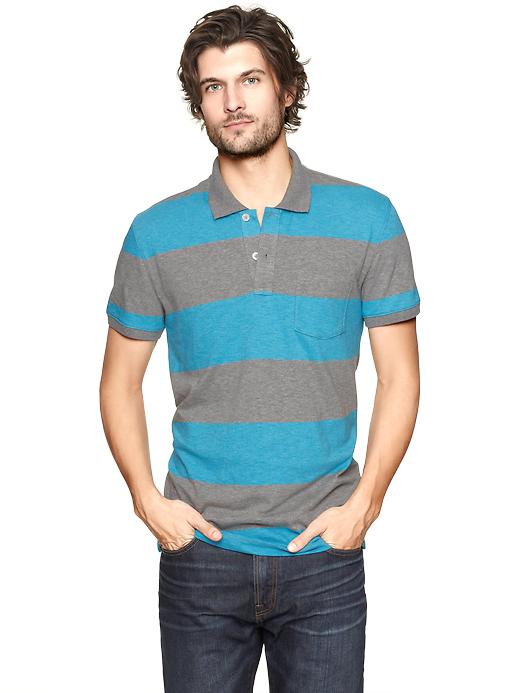 1 of 8 showing, with the color turquoise of product Wide stripe slub polo