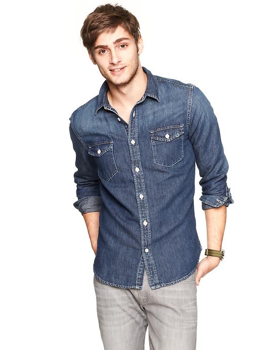 1 of 8 showing, with the color resin rinse of product Two-pocket denim shirt