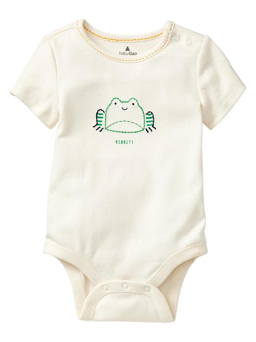 1 of 8 showing, with the color ivory frost of product Embroidered frog  bodysuit