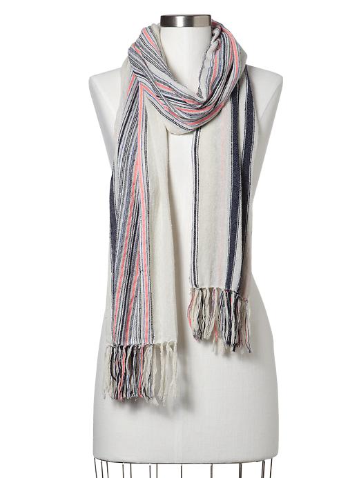 1 of 8 showing, with the color cream of product Striped tassel scarf