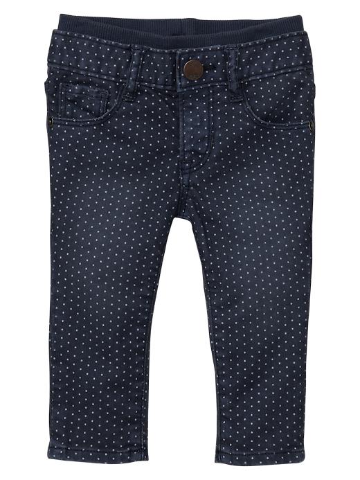 1 of 8 showing, with the color dark indigo of product Knit-waist skinny dot jeans