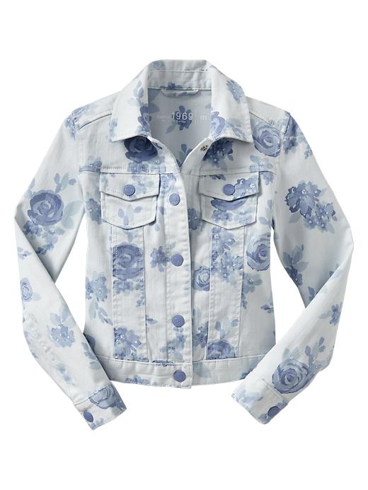 1 of 8 showing, with the color light blue wash of product Floral print denim jacket