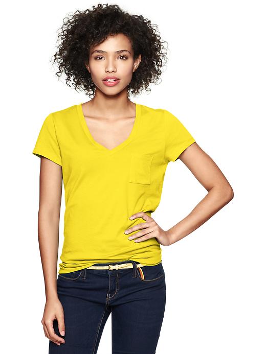 1 of 8 showing, with the color bright neon yellow of product Essential V-neck pocket T
