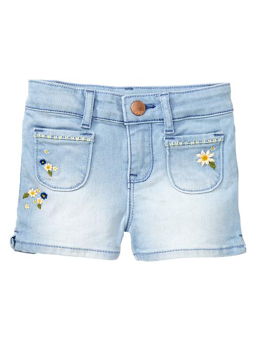 1 of 8 showing, with the color light denim of product Embroidered denim shorts
