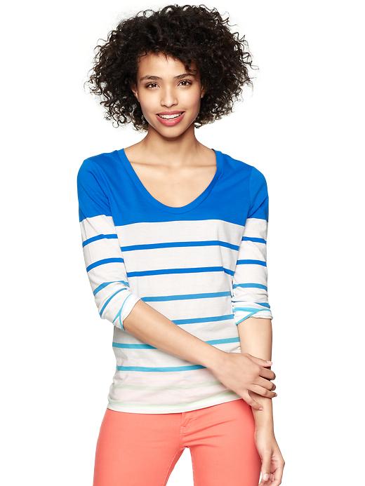 1 of 8 showing, with the color blue streak of product Ombre stripe U-neck T