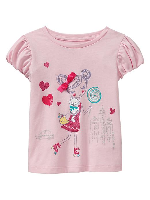 1 of 8 showing, with the color cute girl of product Bubble-sleeve graphic T