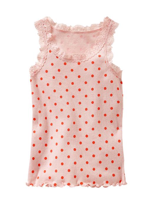 1 of 8 showing, with the color poppy orange dot of product Lace-trim rib tank