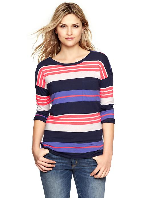1 of 8 showing, with the color diva pink of product Luxe jersey striped tulip-hem T