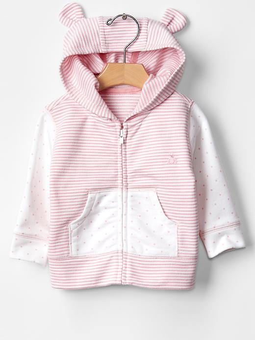 1 of 8 showing, with the color pure pink of product Favorite dots & stripes bear hoodie