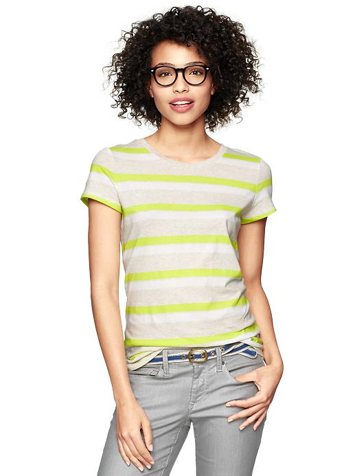 1 of 8 showing, with the color yellow stripe of product Essential wide-stripe crew T