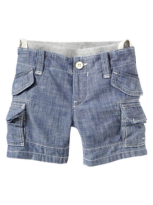 1 of 8 showing, with the color denim of product Chambray cargo shorts