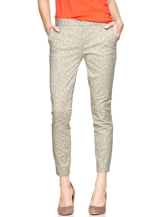 1 of 8 showing, with the color gray print of product Printed skinny mini skimmer khakis