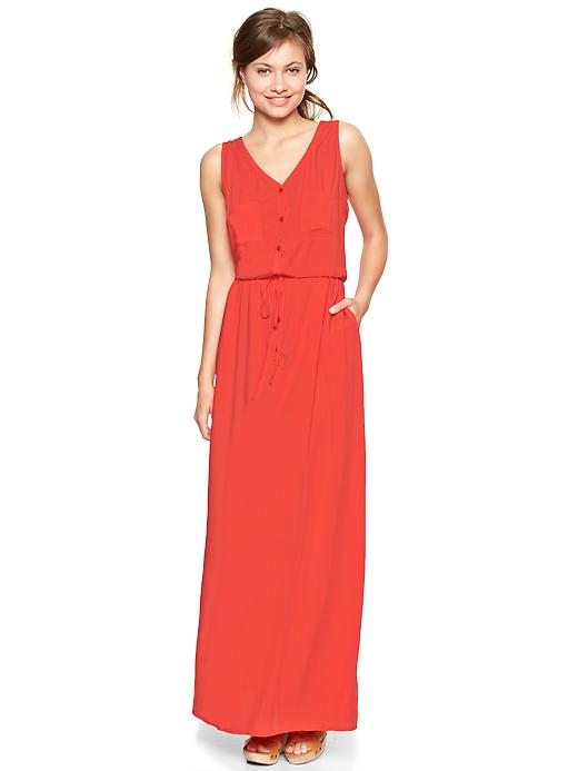1 of 8 showing, with the color hot coral of product Henley maxi dress