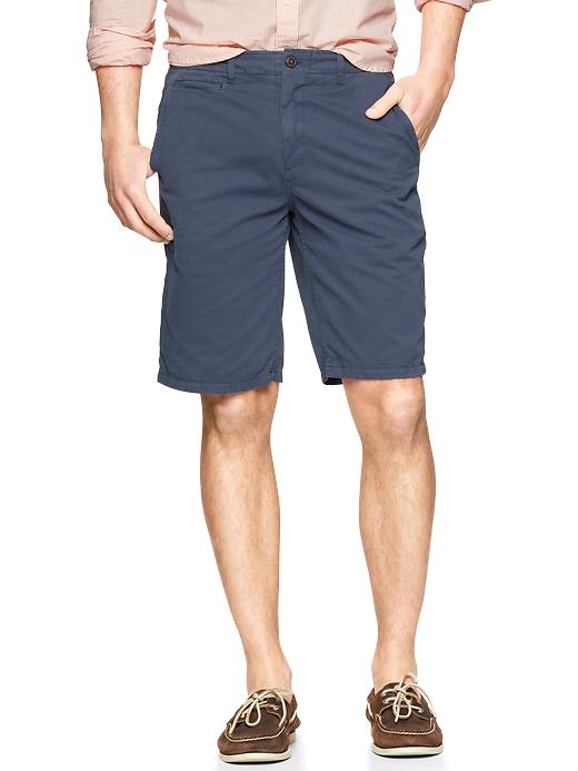 1 of 8 showing, with the color hague blue of product Lived-in flat front shorts (10")