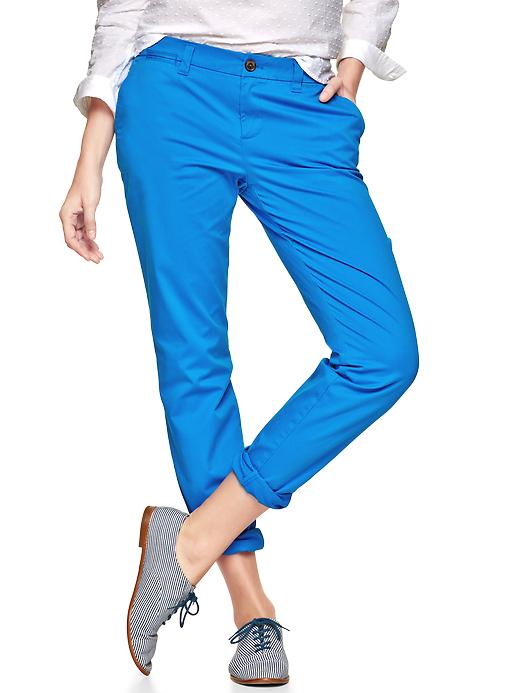 1 of 8 showing, with the color bold blue of product Broken-in straight khakis