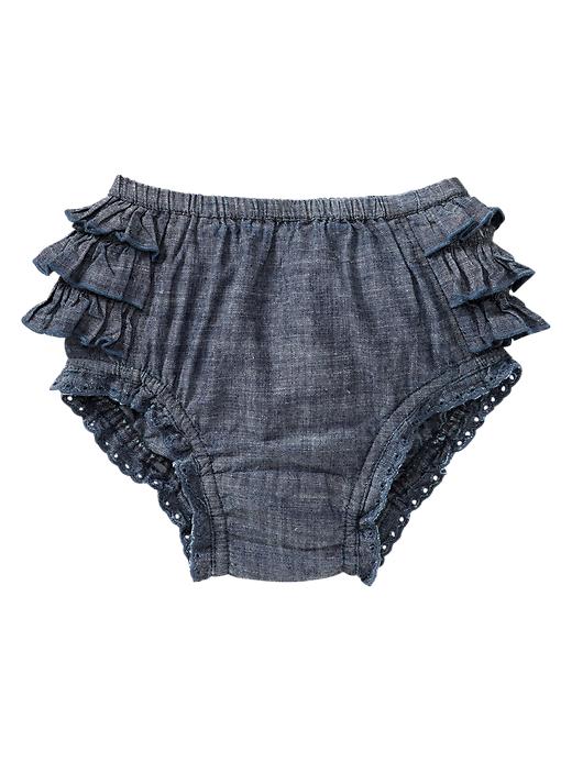 1 of 8 showing, with the color denim of product Eyelet chambray bloomers