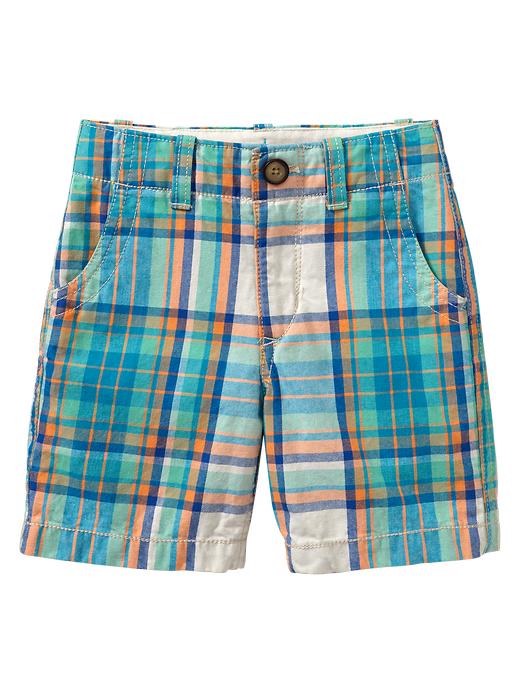 1 of 8 showing, with the color azure of product Flat-front plaid shorts