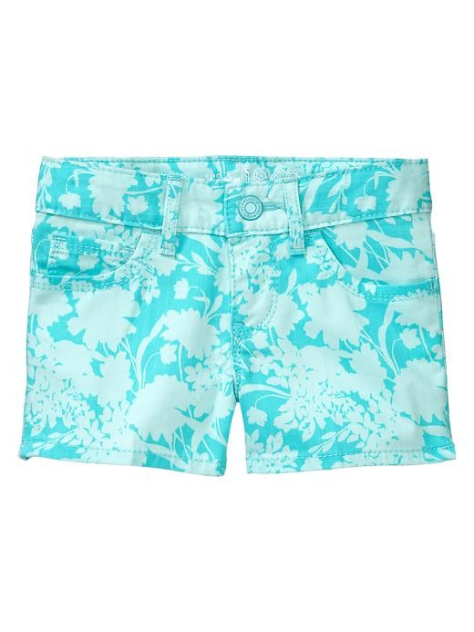 1 of 8 showing, with the color swimming blue of product Floral denim shortie shorts
