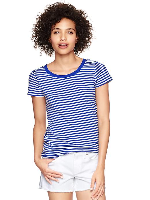 1 of 8 showing, with the color becca blue of product Essential striped crew T