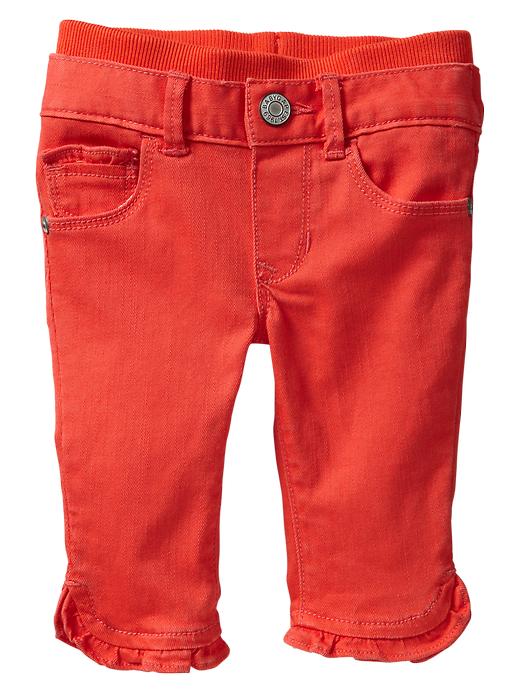1 of 8 showing, with the color new dark orange of product Knit-waist ruffle skinny jeans