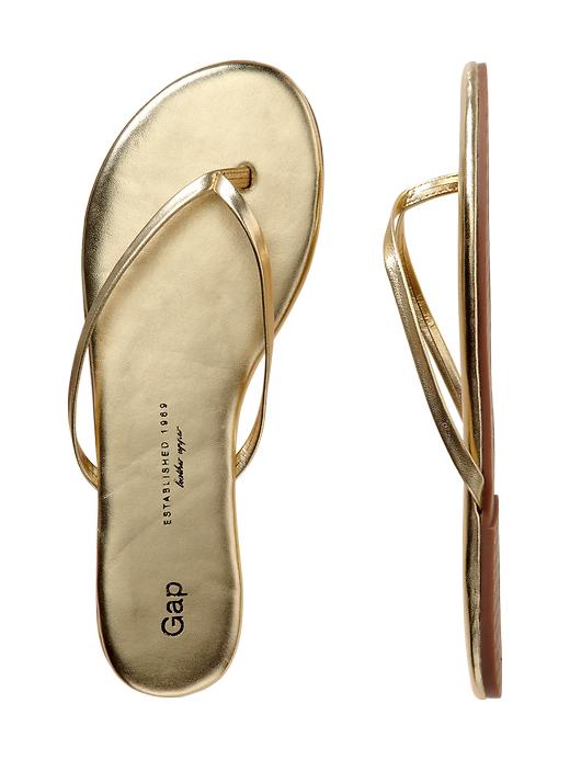1 of 8 showing, with the color gold of product Leather flip flops
