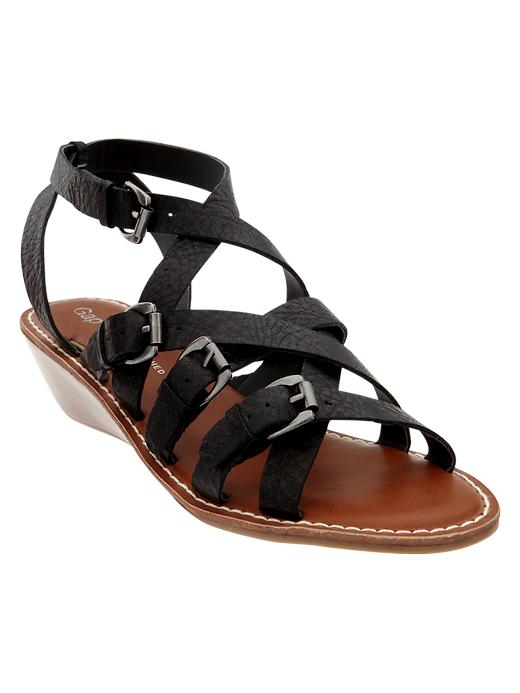 1 of 8 showing, with the color true black of product Wedge buckle sandals