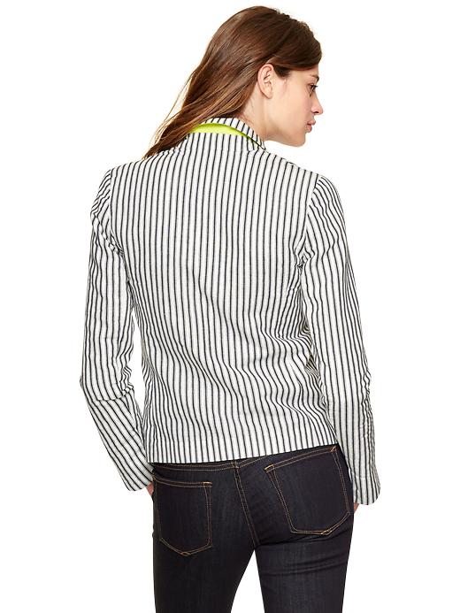2 of 8 showing, with the color navy & white stripe of product Striped linen unstructured blazer