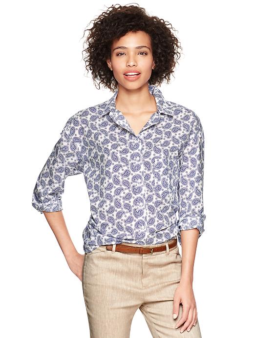 1 of 8 showing, with the color paisley of product Paisley print dolman shirt
