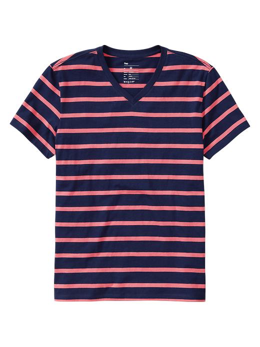 1 of 8 showing, with the color pink stripe of product Essential contrast stripe V-neck T